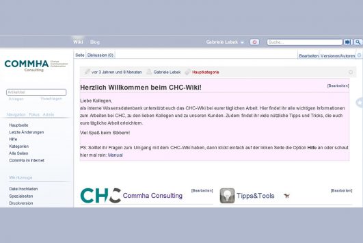 Screenshot vom Unternehmenswiki Commha Consulting.
