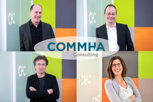 Geschäftsführung Commha Consulting: Thorsten Diehl, Johannes Dürr, Frieder Pfleghar und Jana Seifert (v.l.n.r.)
