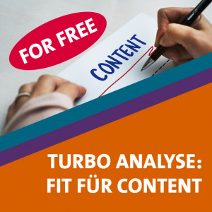 Turboanalyse "Fit für Content?" In nur einer Stunde Klarheit über den Status des eigenen Content Marketings gewinnen.